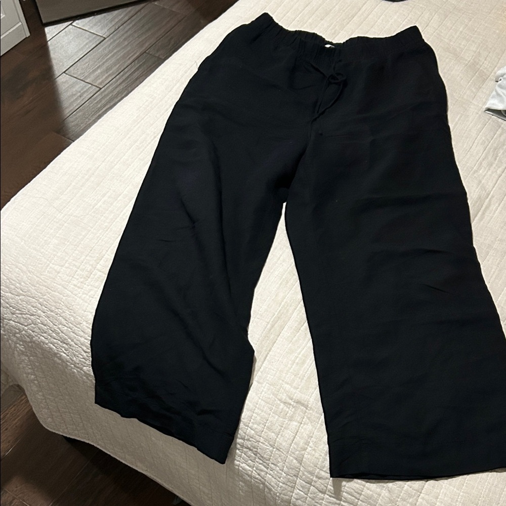 Black Wide-Leg Pants Linen H&M